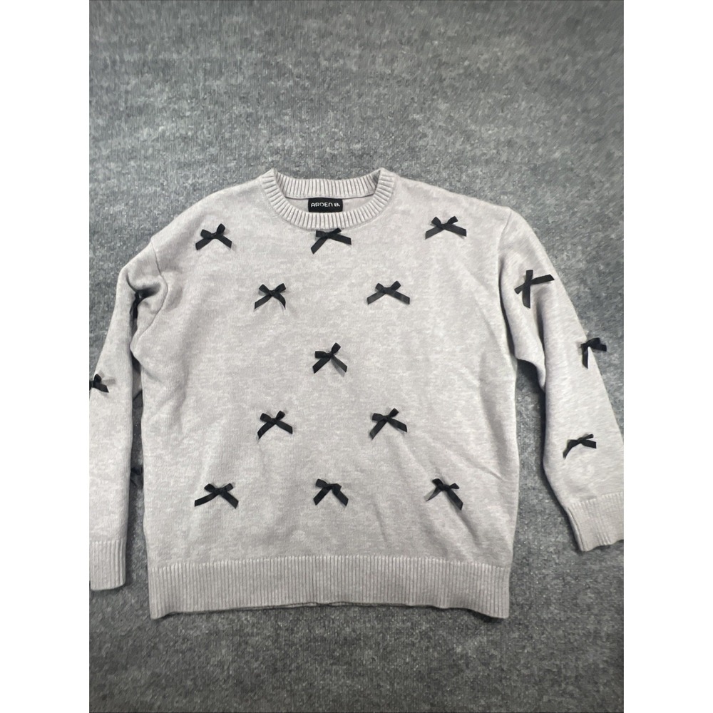 Y2K Arden B. Grey Knit Sweater with Black Satin Bows - Size L